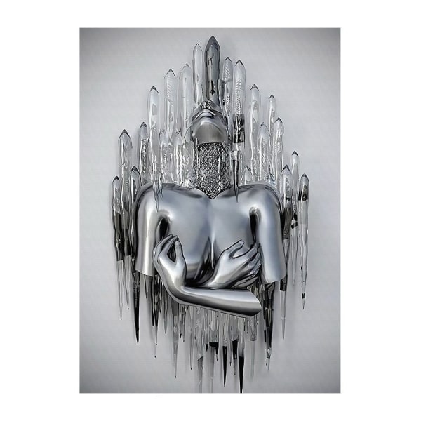 Sæt med 3 kunst moderne plakater, 3D metal figur statue kunst Witho