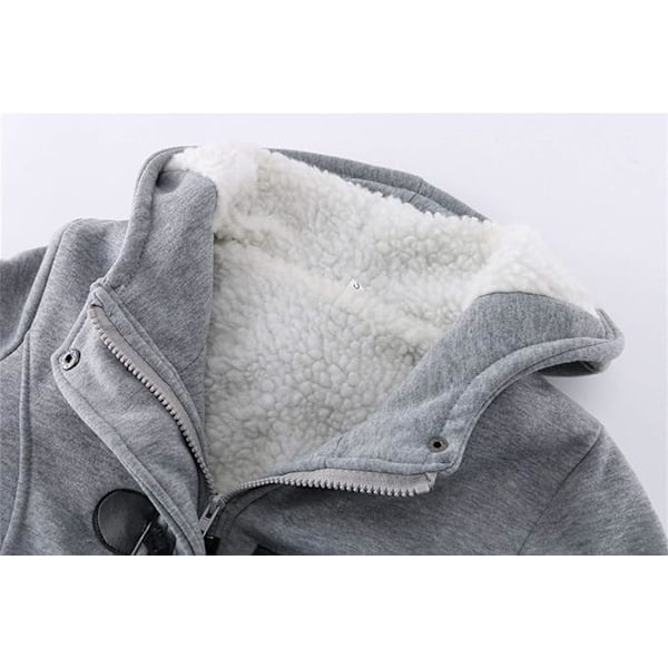 Naisten muodikkaat sarvipainikkeelliset fleece-takki hatulla, talvi lämmin takki, koko M