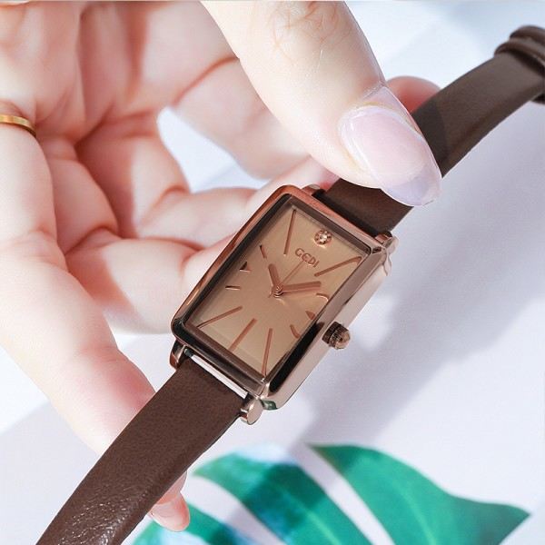 Läderarmband liten fyrkantig klocka damer liten modeklocka Grön