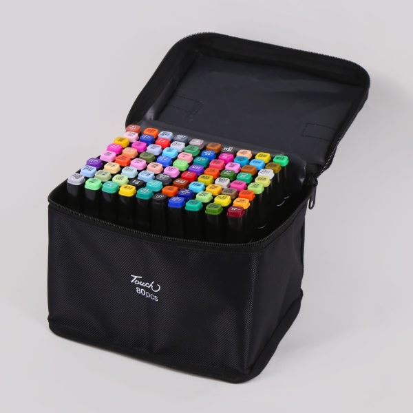 80-Pack - Markeringspenne med etuier - Dobbeltsidede kuglepenne multifarve