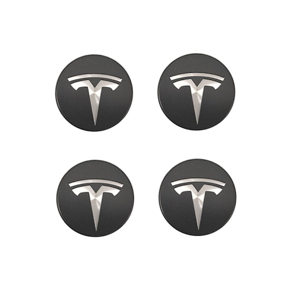 Passar Tesla Model 3 Hjulnavkapsel Logotyp - Mörkgrå Silver Logotyp (Fyra-pack)