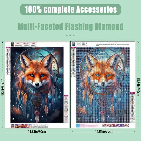 Diamond Painting - 5D DIY Diamantmaleri, 30x40cm (Drømmefanger Rævefe)