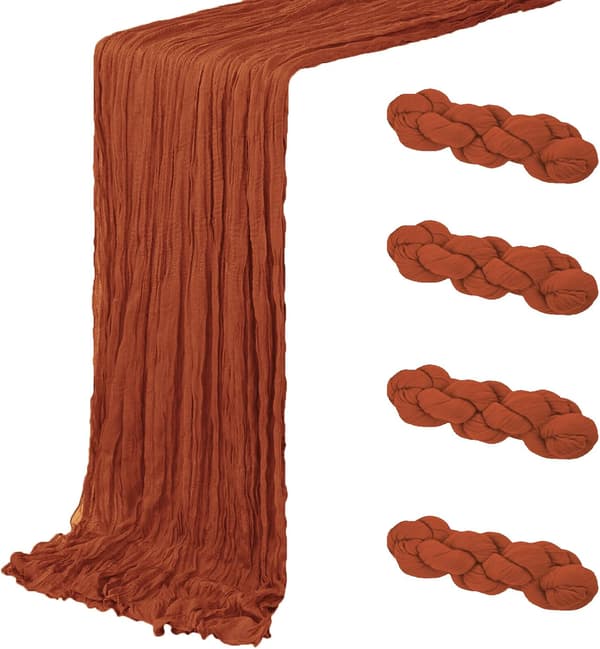 Sæt med 4 musselin bordløbere - rustrød, 17x108 tommer boho rustik stil Rust red