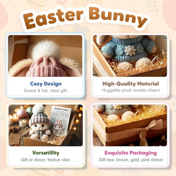 Mini Rabbit Plush in Box – Cute Easter Bunny, Perfect Easter Gift & Easter Decoration for Women and Men Gray