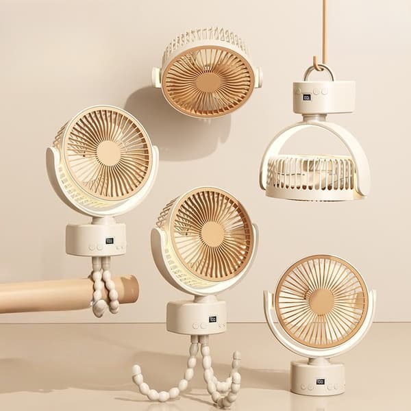 Blæksprutte Cirkulerende Køleventilator 100 Hastighed Clip-On Oscillerende Ventilator LCD Display Timer Klapvogn Camping Skrivebord Hængende Bærbar Ventilator Khaki