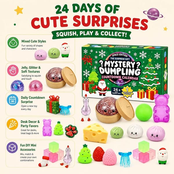 Julekalender 2026 Squishy Bao Bolle – 24 Dages Blind Box-Overraskelser, Bløde Stresslegetøj og Søde Figurer