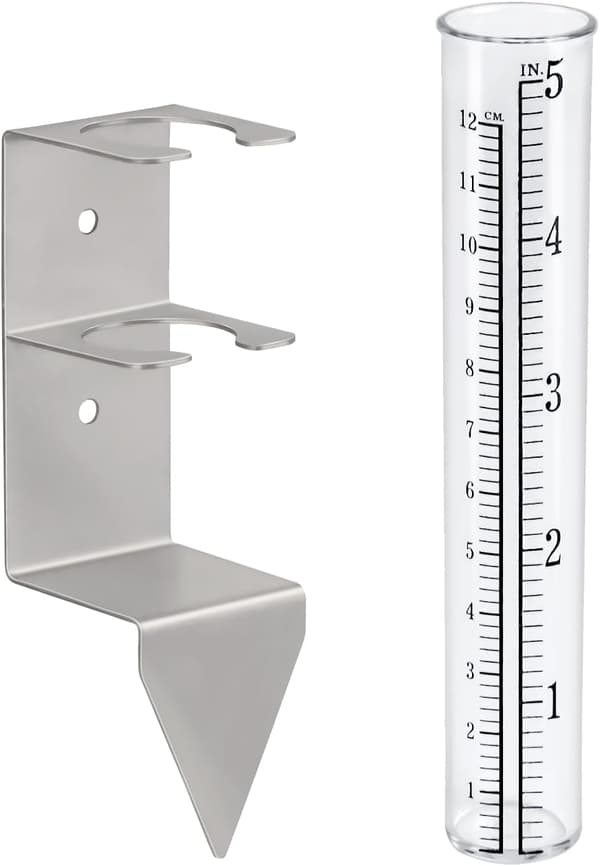 Udendørs regnmåler, 12/15 cm, nedbørsmåler med rustfrit metalstativ til have og græsplæne 12x3.5cm
