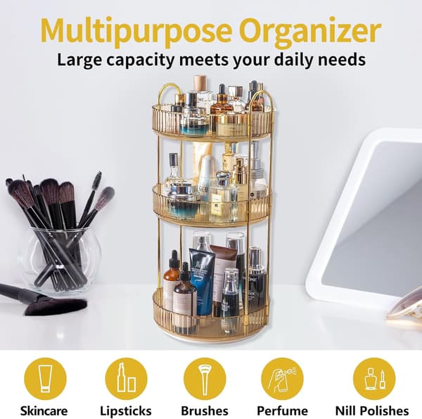 Makeup-stativ - 2 eller 3 skuffer Makeup-opbevaring 360 Roterende Makeup-stativ Organizer Makeup-værktøjer guld