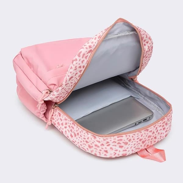Leopard Print Backpack 3-in-1, Large Daypack with Insulated Lunch Bag and Storage Pouch Pink