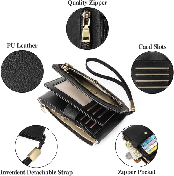 Small Women's Wallet with RFID Blocking, Leather Wallet with 2 Zippers and Card Slots, Smooth and Practical Yellow