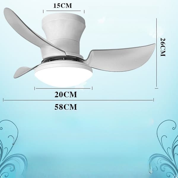 Ceiling fan with LED lighting 58 cm, 3 transparent, frosted ABS blades, remote control, 3 color temperatures, dimmable White 58cm
