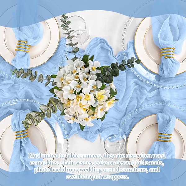 Sæt med 4 musselin bordløbere - lyseblå, 17x108 tommer boho rustik stil Light blue