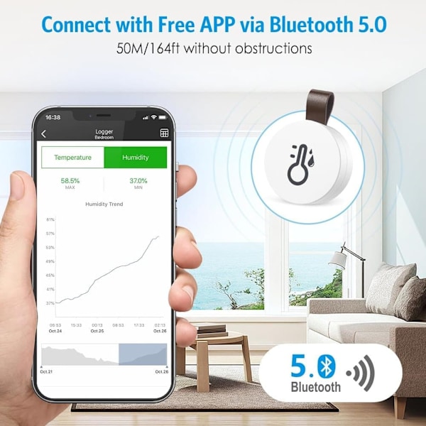 2-pak Trådløst Termometer og Hygrometer – Bluetooth Temperatur- og Fugtighedssensor med App og Datavisning
