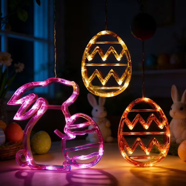 Easter Decoration 3-piece – Luminous Rabbit & Egg Light String for Windows, Indoors and Festive Atmosphere 2 Easter Eggs+Rabbit