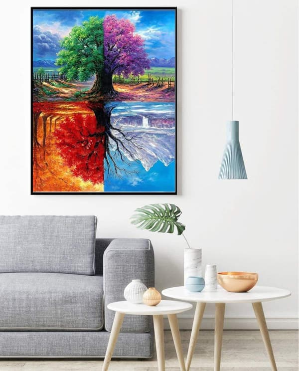 Diamond Painting - 5D DIY Diamantmaleri, 30x40cm (Fire årstider Træ)