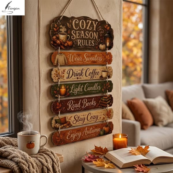 2D Trähängskylt - \"Stay Cozy Enjoy Fall\", Höstcitat Väggdekor för Hem Tacksägelse Style 1
