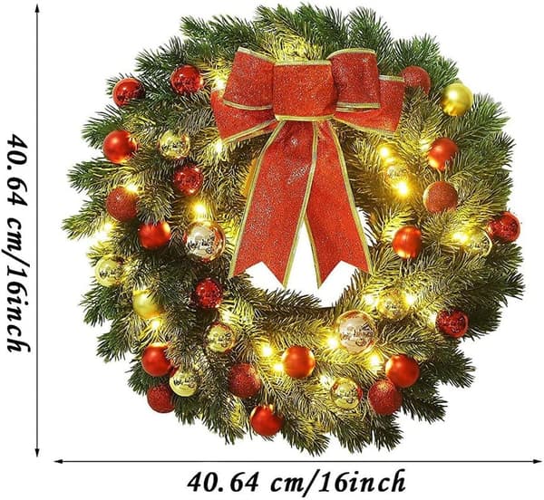 40 cm julkrans med batteridriven LED-slinga - Hängande ytterdörrsdekoration (batterier ingår ej) 40cm