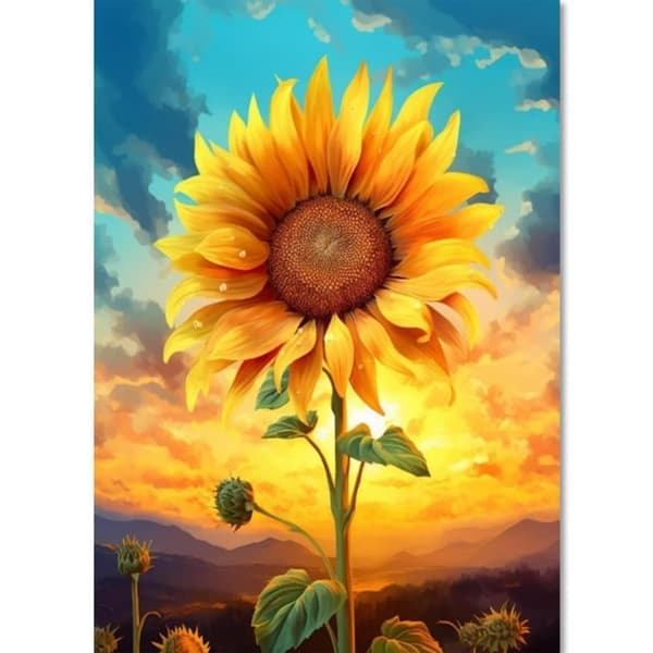 Timanttimaalaus - 5D DIY timanttimaalaus, 30x40cm (Auringonkukka ilta-auringossa)
