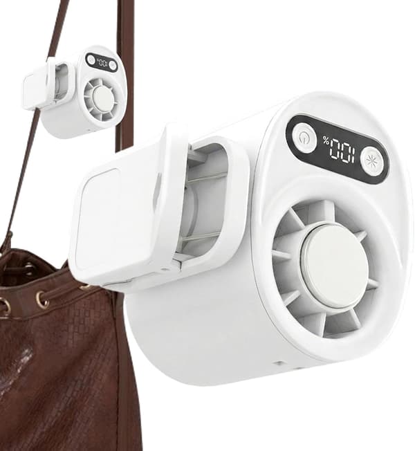 Halvleder køleclipsventilator, USB genopladelig, 100 hastigheder, 360° justerbar, bærbar køleventilator White