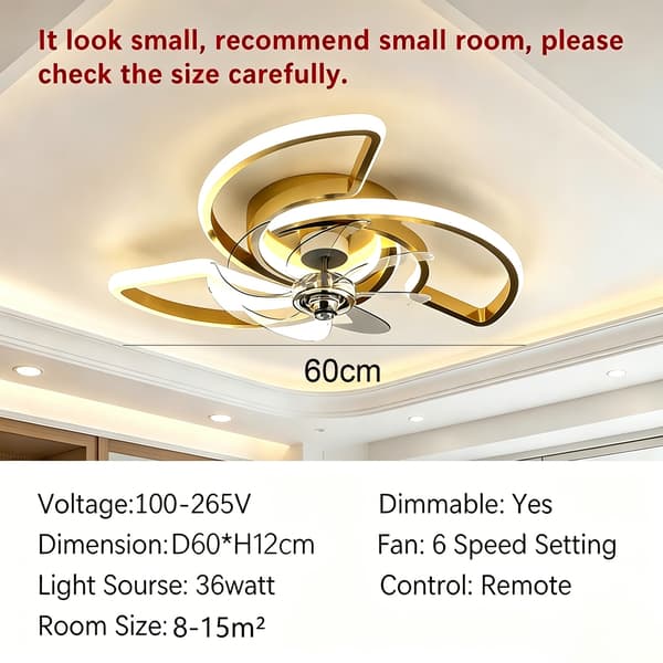 LED Takfläkt 60 cm med Fjärrkontroll och App, Dimbar Belysning, 6 Hastigheter, Timerfunktion för Sovrum, Vardagsrum