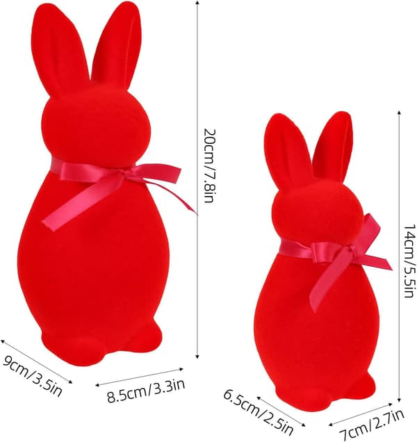 Easter Bunny Figurine Set 2-Pack – Flocked Easter Decoration 20cm & 14cm, Table Decoration for Easter and Spring Home Pink 2pcs