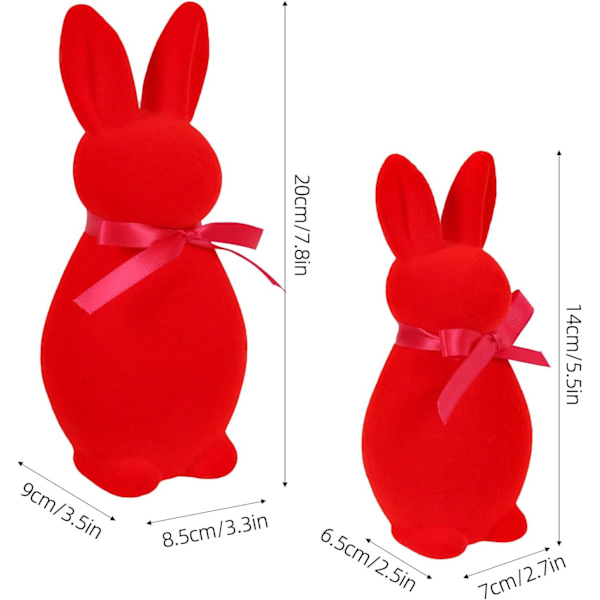 Easter Bunny Figurine Set 2-Pack – Flocked Easter Decoration 20cm & 14cm, Table Decoration for Easter and Spring Home Red 2pcs