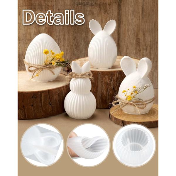 Silicone Molds 4-Pack Easter Casting Mold Rabbit & Egg – Silicone Casting Mold for Candles, Plaster, Soy Wax DIY Easter Crafts