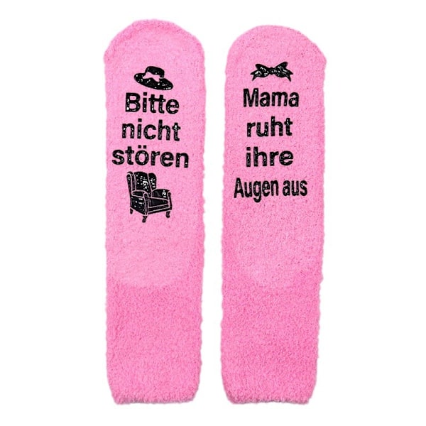 Mid-calf sockar med extra värme, anti-glid sovsocks, mamma-mönster, morsdag, jul och födelsedagspresent rosa