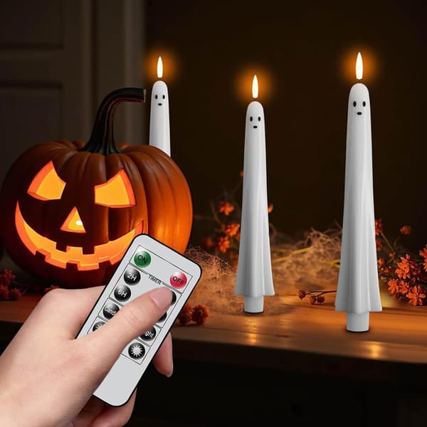 2/4/6 pcs Ghost Shaped LED Candles with Remote Control and Timer, Flameless Halloween Candles for Mantel and Table 2pcs