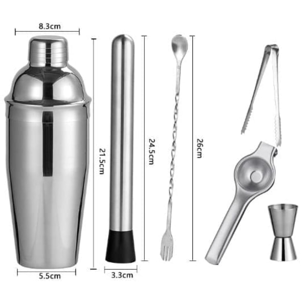 Cocktail sæt Dobbelt shaker 750ml Rustfrit stål Sølv 4 dele