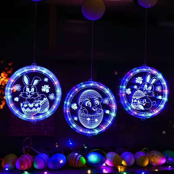 LED Easter Decoration Rabbit Egg Window Lamp – Hanging Easter Lighting for Windows, Home, Party & Decor Egg-Holding Bunny-24cm