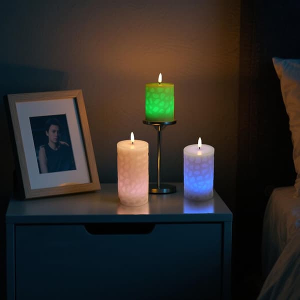 3-pack Flameless LED Candles with Color-Changing Lighting, 3D Flickering Flame, Remote Control, and Real Wax