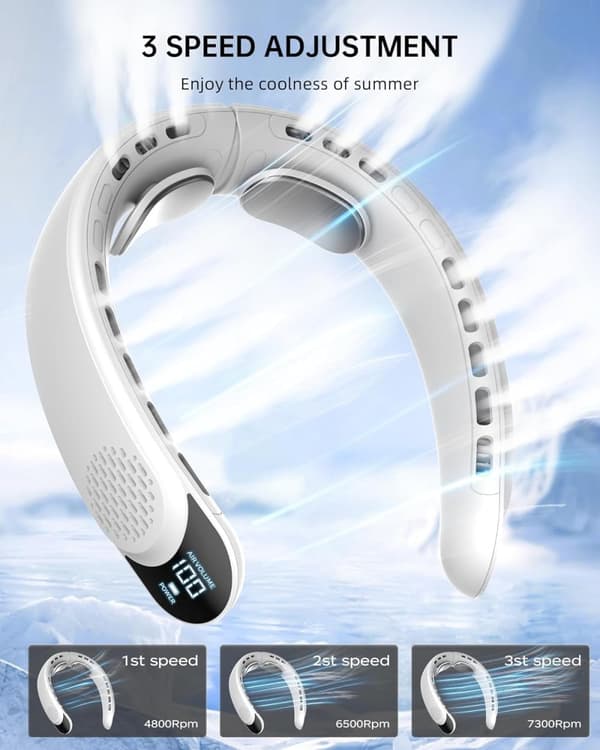 Bladeless halsventilator, 4000mAh genopladelig bærbar ventilator med LED-display, 3 hastigheder og 360° luftkøling Blue