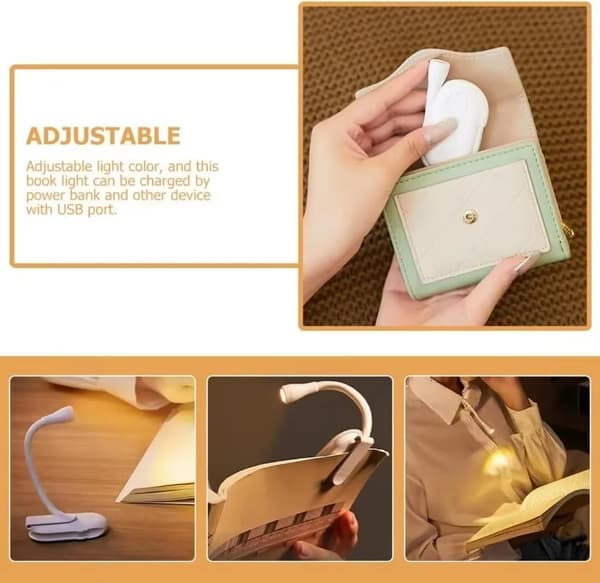 LED Klemme-Leselys, Oppladbar USB Mini Lampe, Bærbar Nattbords- og Skrivebordslampe for Studenter