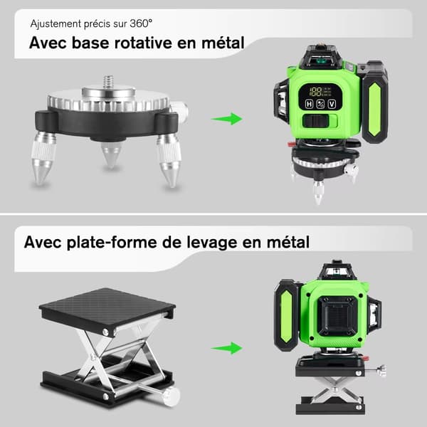 16 linjer 4D grön lasernivå - APP+fjärrkontroll, H/V 360°, batteridisplay, stativ 100cm, IP54