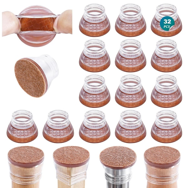 Tysta Stolsbensskydd i Silikon & Filt – För Sneda och Raka Ben, Golvskydd (16/32-pack) transparent M