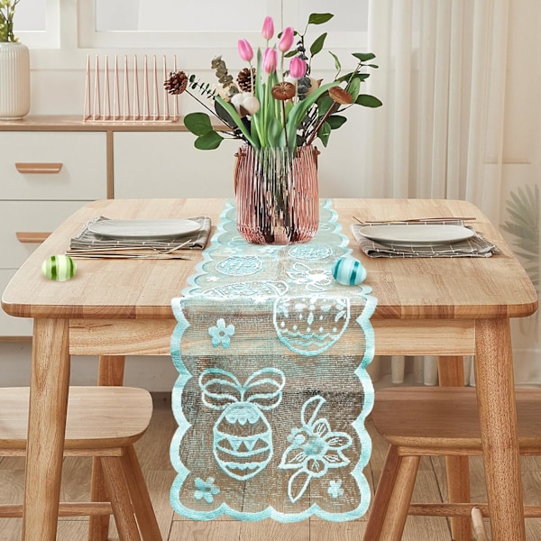 Easter Table Runner 183x33 cm - Decorative Easter Table Runner with Rabbits, Spring and Easter Decoration for Living Room Home Blue