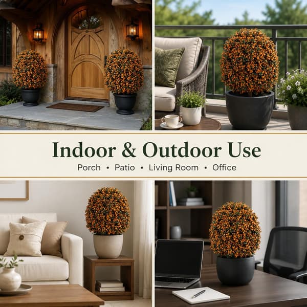 2-pak 65 cm kunstig buksbom-topiary - efterårsboligindretning - stil 4 Orange+Green 2 Pack