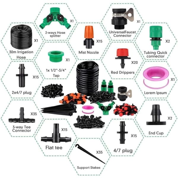 Automatisk drypvandingssystem 158 dele – Micro-Drip Kit til have, græsplæne, planter & landskab