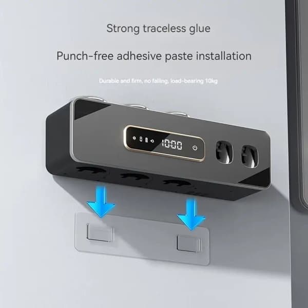 Automatic Toothpaste Dispenser & Toothbrush Holder – Wall-Mounted, Drill-Free Installation, USB Charging with Lithium Battery, Cleans Toothbrushes Black