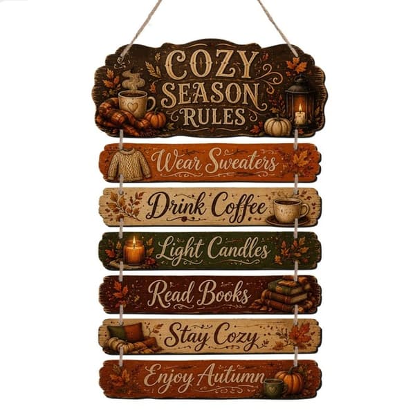2D Trähängskylt - \"Stay Cozy Enjoy Fall\", Höstcitat Väggdekor för Hem Tacksägelse Style 1