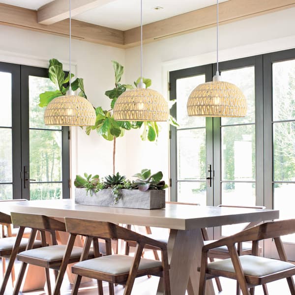 Bohemisk Vävd Kupol Pendellampa - Gräddvit, Kuststil för Matsal Kök Ö Barnrum Entré Sovrum - E27 (Glödlampa Ingår Ej) White Excludes light bulb