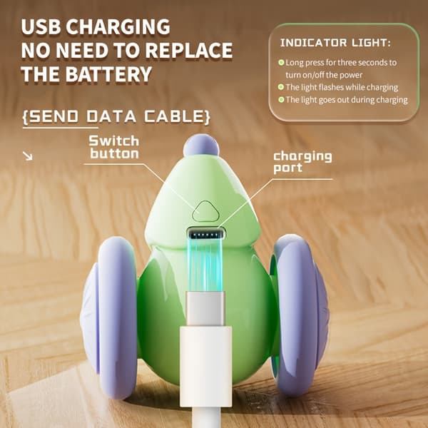 Interactive Cat Toy with Glowing Tail & Automatic Movement - USB-Powered Smart Motion Sensor Green & Purple