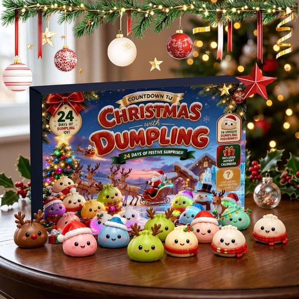 Julekalender 2026 med Dumpling Squishies – 24 dages nedtælling til jul med bløde og klembare legetøj, holdbare og langtidsholdbare Squishies