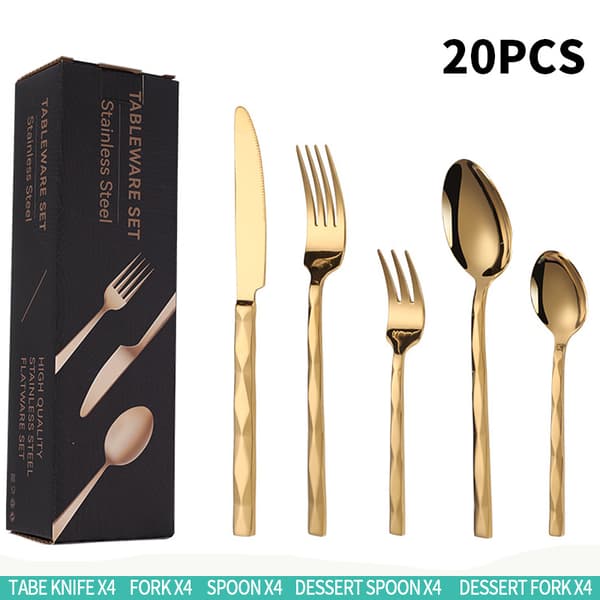 20-dele Luksus Bestiksæt i Rustfrit Stål, Spejlfinish, Elegant Bestik til Køkken, Bryllup & Reception