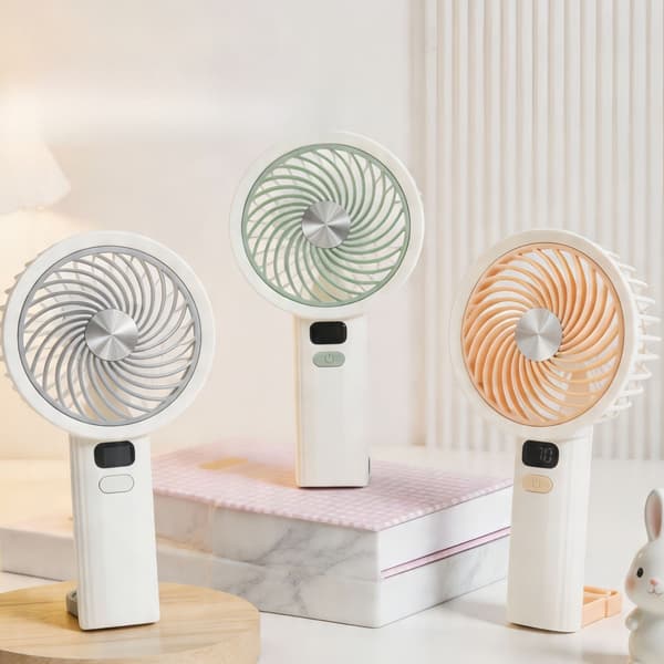 3-i-1 Bærbar Håndholdt Halsventilator Udtrækkelig Krog 5-Hastigheds LED Display USB Genopladelig Mini Køleventilator Grey