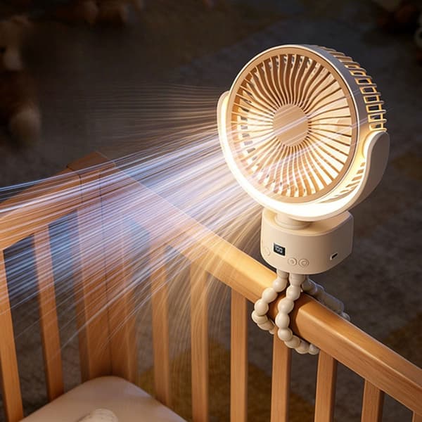 Blæksprutte Cirkulerende Køleventilator 100 Hastighed Clip-On Oscillerende Ventilator LCD Display Timer Klapvogn Camping Skrivebord Hængende Bærbar Ventilator Khaki
