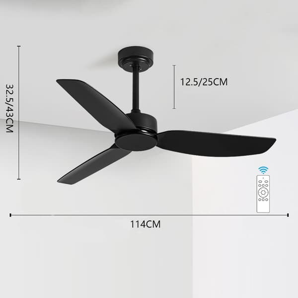 Loftventilator uden lys 3 blade, fjernbetjent loftventilator med 6 hastigheder, vendbar rotation og timer White