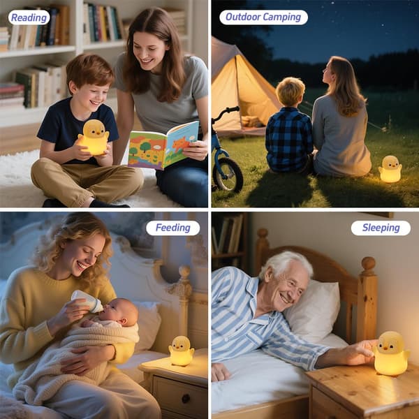 LED Pingvin Natlampe til Børn, Blød Silikone Genopladelig Lampe, 2 Lysstyrkeniveauer