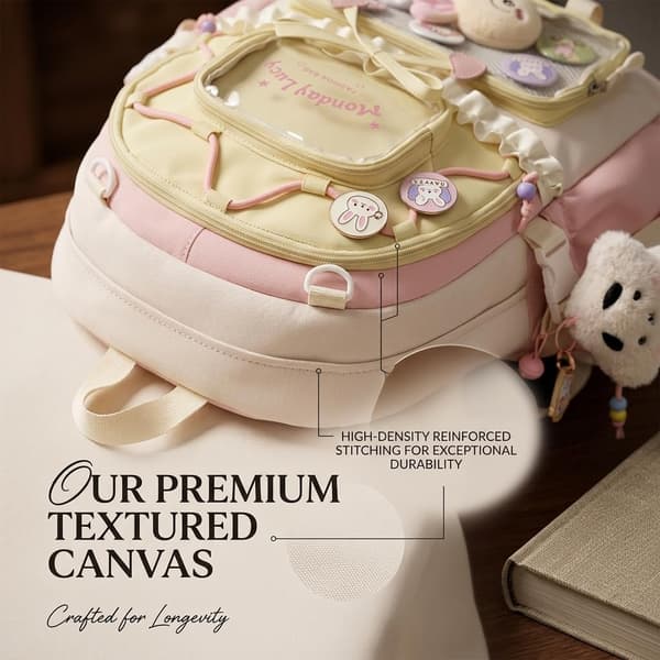 Anime Ita Backpack with Transparent Window, Large Capacity, 1 Pendant, 2 Figures and 8 Pins, Kawaii Style White